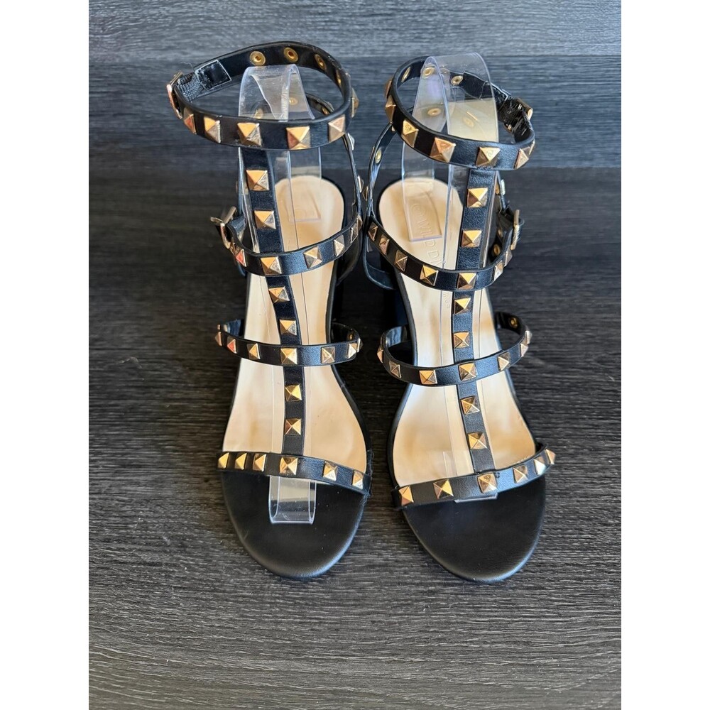 Wild Diva Lounge Womens Black Gold Studded Block Heel Gladiator Sandals Size 9